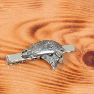 Pike Fish Tie Clip Tack Slide Bar UK Handmade Fishing Father&#39;s Day Gift ti