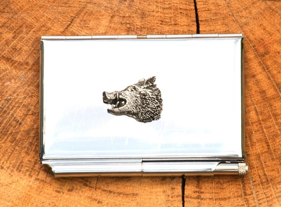 Wild Boar Head Wooden Pen and Business Card Holder Hunting Gift 034