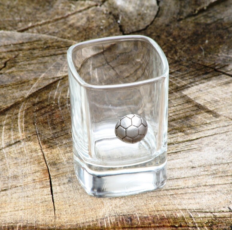 Pair of Football Shot Glasses Crystal with Pewter Motifs Ideal Etsy