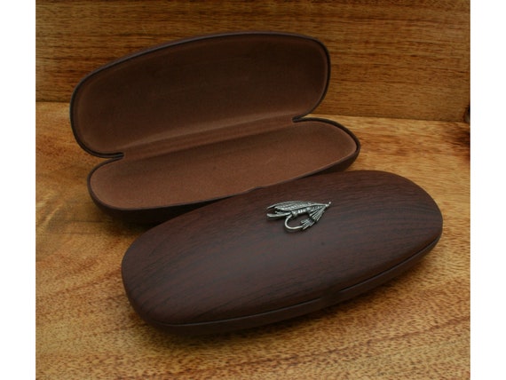 Fly Fishing Glasses Case Wood Effect Hard Case Portable Free Engraving Reel  Fly Carp Gift Wgc 