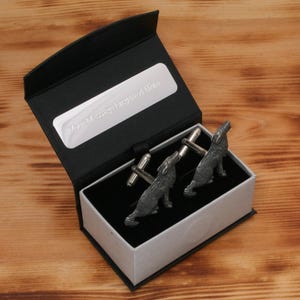 Coyote Dog Cufflinks Pewter UK Handmade Nature Father&#39;s Day Gift 399 cu