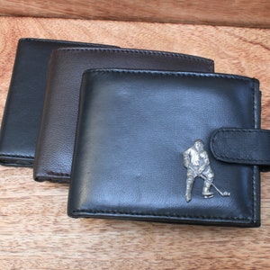 Kanadische Ikonen Leder Brieftasche Schwarz und Braun Oder Kartenhalter Herren Ahorn Hockey Elch Vatertagsgeschenk wch