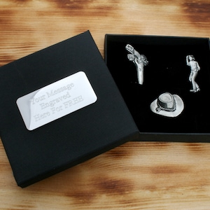 Cowboys Personalised Father&#39;s Day Gift Box with Three Lapel Pins Boy Hat & Holster