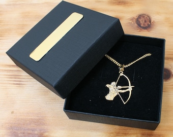 Gold Bow and Arrow Necklace: Archery Pendant Jewelry Gift