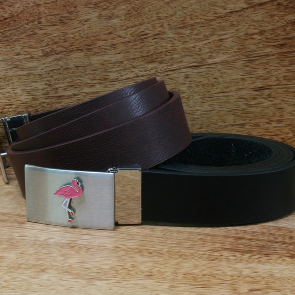 Exotic Birds Leather Belt and Metal Buckle Set Black or Brown GiftParrot Flamingo Gift lb