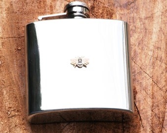 Enamel Bee 6oz Hip Flask Great Apiarist Birthday Gift Personalised Free Engraving  028 hf