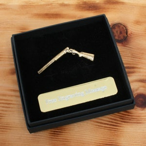 Shotgun Open 12 Bore Gold Plated Pewter Pin Lapel Badge Shooting Country Father&#39;s Day Gift Personalised Box