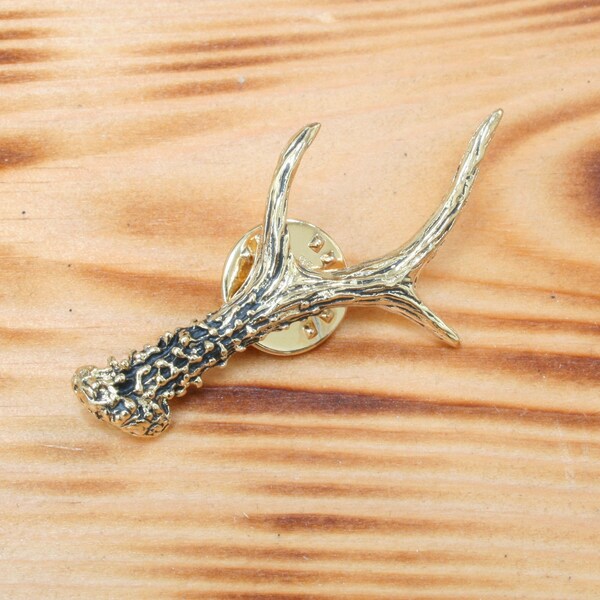 Roe Antler Gold Plated Pin Lapel Badge Deer Stalking Hunting Gift