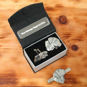 Labrador Head Cufflinks & Tie Clip Set Pewter UK Handmade In Father&#39;s Day Gift Box Personalised Free Engraving Message tbc