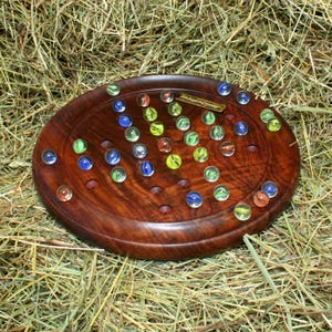 Personalised 12&quot; Wooden Solitaire Set & Glass Marbles Free Engraving Gift s2
