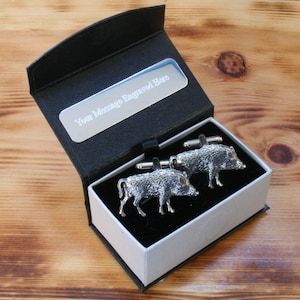 Wild Boar Hog Cufflinks Pewter UK Handmade Hunting Father&#39;s Day Gift 035 cu