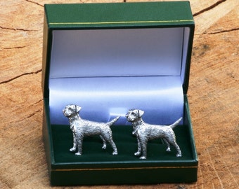 Border Terrier Cufflinks Pewter UK Handmade Hunting Fathers Day Gift 037 cu