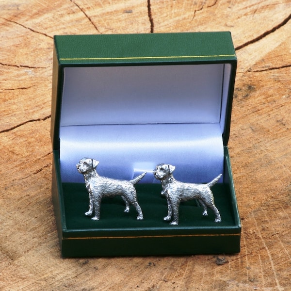 Border Terrier Cufflinks Pewter UK Handmade Hunting Fathers Day Gift 037 cu