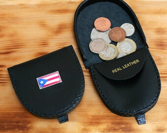 USA State Flags Coin Purse Black or Brown Leather Change Pouch Wallet American States Gift