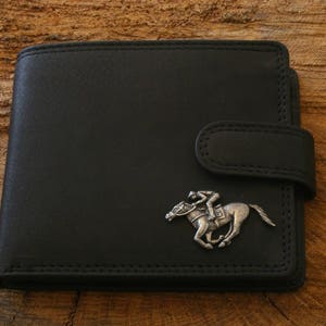 Horse Racing Leather Wallet Brown or Black Leather Horse Racing Secret Santa Gift 187 wch