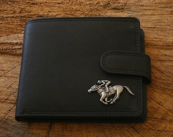 Horse Racing Leather Wallet Brown or Black Leather Horse Racing Secret Santa Gift 187 wch