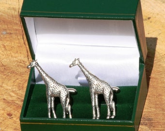 Giraffe Cufflinks Pewter UK Handmade African Nature Fathers Day Gift 152 cu