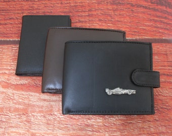 Cartera de piel con diseño de coches de carreras y motos, color negro y marrón, o tarjetero para hombre, regalo para el Día del Padre, ideal como regalo para el Día del Padre.