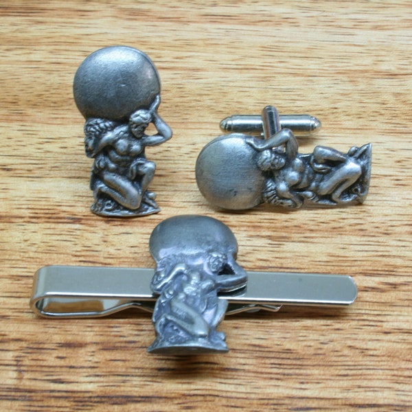 Greek Mythology Cufflinks and Tie Clips Pewter UK Handmade Gift Boxed Atlas Medusa Caduceus cu