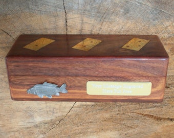 Fishing Themed Dominoes Wood With Brass Inlays In Wooden Presentation Box Personalised Free Engraving  Carp Trout Bass Birthday Gift dm
