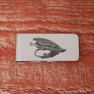 Fliegenfischen Geldscheinklammer Metall Herren Gratis Gravur Reel Fly Karpfen Vatertagsgeschenk mc