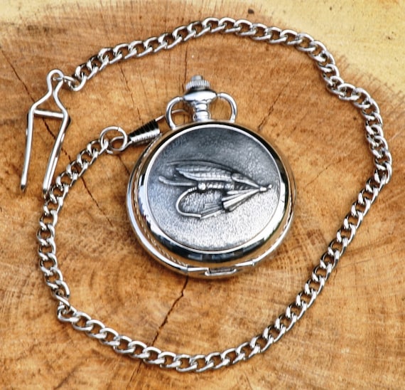 Cadeau d'anniversaire gravé en étain avec montre de poche pour pêche à la mouche, 130 pw - France