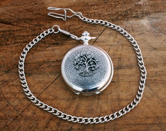 Tree Of Life Pocket Quartz Watch Pewter Free Engraved Fathers Day Gift Boxed 515 pw