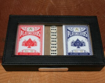 Jeu de cartes de poker et de 5 dés personnalisés dans un étui en PU noir, gravure gratuite ps