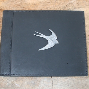 Carteira com porta-crachá azul para deficientes British Birds e compartimento para cronômetro, capa de couro preta, coruja Robin Swallow, presente para o dia dos pais, db