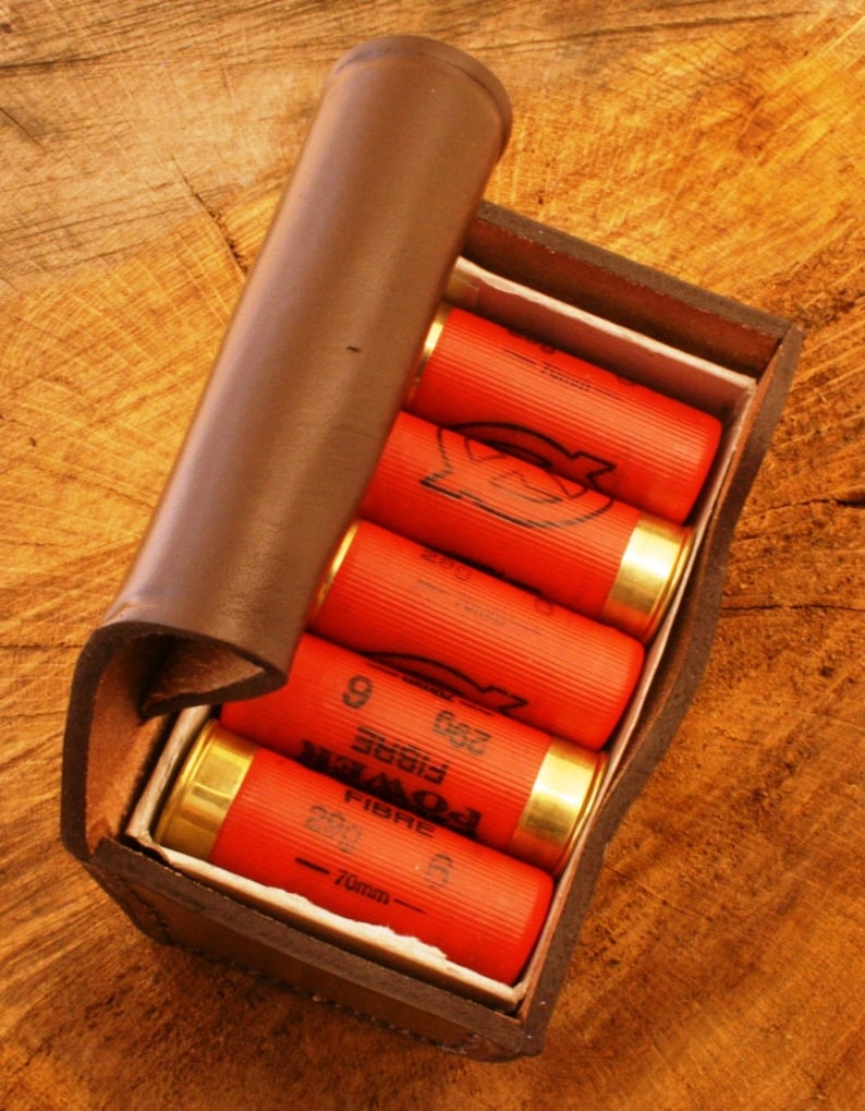 Pistol Vintage Cartridge Box Holder Brown Leather With Belt Loop Gift 281