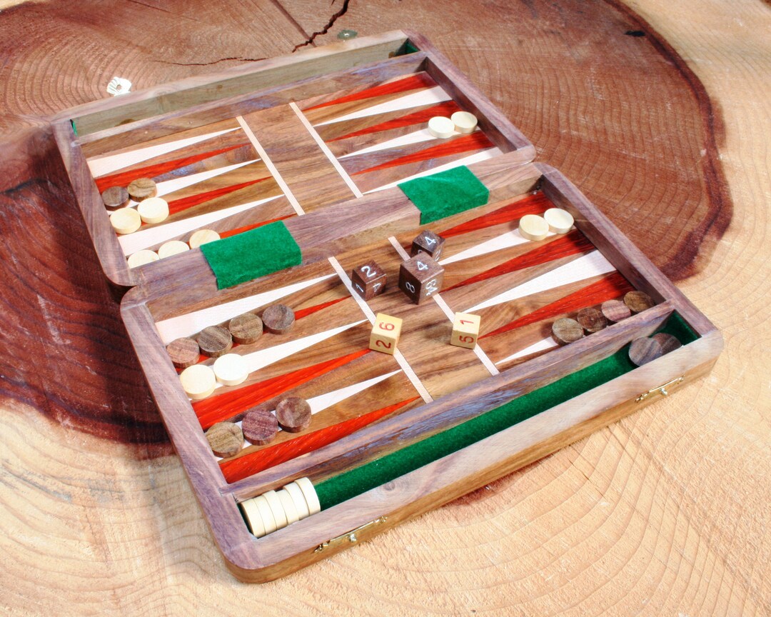 Wooden Backgammon Felt Lined Set in Box Pub Game With FREE Engraving Bg