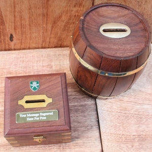 Salvadanaio in legno o barile per soldi dei reggimenti militari britannici con segnali di incisione personalizzati e gratuiti, regalo di compleanno militare Gurkha mb