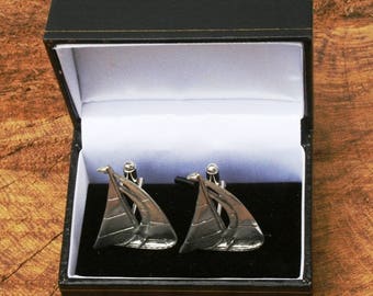 Yacht Cufflinks Pewter UK Handmade Sailing Fathers Day Gift 405 cu