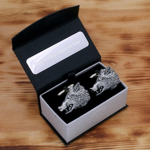 Wild Boar Hog Head Cufflinks Pewter UK Handmade Father&#39;s Day Gift 034 cu