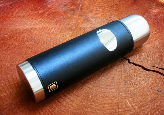 Vacuum Flask Black Leather Bound Hot Or Cold Drinks Flask Personalized