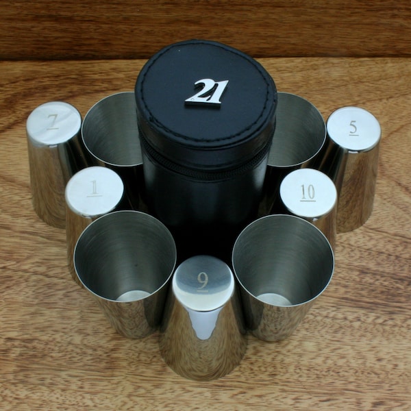 Birthday Ages Peg Position Finder Numbered Cups 1 to 10 in Black Leather Case 18 21 50 65 Gift bp