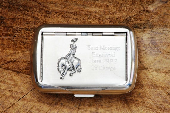 cigarette tin for roll ups personalised Rodeo Pewter Motif Hand Rolling Tobacco Cigarette Tin Western Cowboy  Cowgirl Personalised Free Engraving Birthday Gift 301 Tck