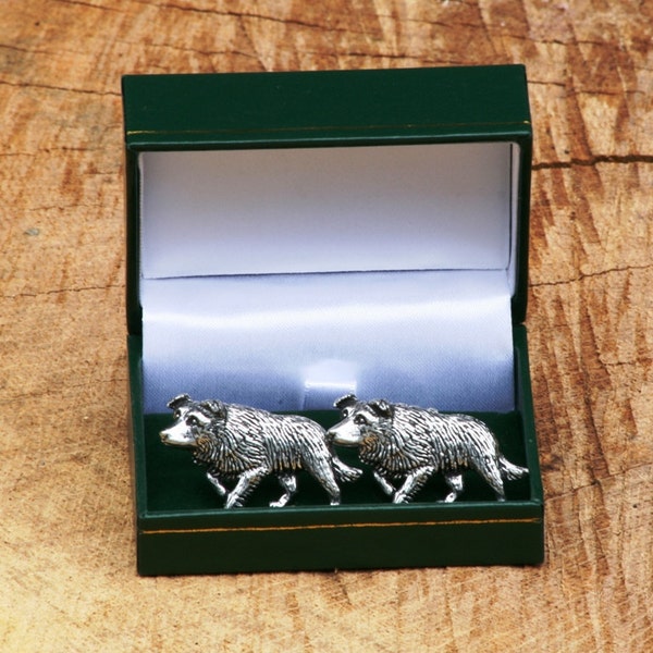 Border Collie Cufflinks Pewter UK Handmade Sheepdog Fathers Day Gift 322 cu