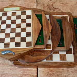 Marine Sealife Chess Set Square, Octagonal or Round Magnetic Board With Chess Pieces Personalised Free Engraving Octopus Turtle Fish Gift ce