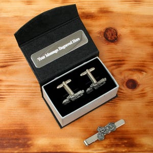 Vintage Motorbike Cufflinks & Tie Slide Clip Mens Father&#39;s Day Gift Set UK Pewter Biker Father&#39;s Day Gift 386 tbc