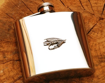 Fly Lure Hip Flask 6oz Fishing Father&#39;s Day Gift Personalised Free Engraving  130 hf