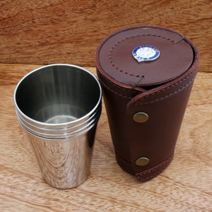 Clan Crests 4oz Stacking Stirrup Cups In Leather Case 4 or 1-10 Numbered Scottish Clan Father&#39;s Day Gift sc