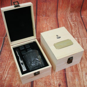 Royal Navy Whiskey Tumbler & Ice Stones In Wooden Box Crystal Cut Glass and Metal Tongs Father&#39;s Day Gift Personalised Free Engraving ME1 iw