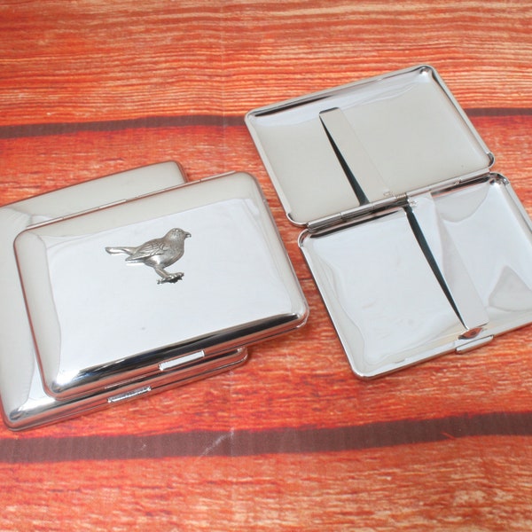 British Birds Cigarette Tin Chrome Plated Steel Medium or Large Free engraving   Robin Swallow Barn Owl Fathers Day Gift cc