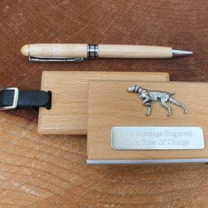 Etiqueta de equipaje de caza, tarjetero, bolígrafo, juego de madera, etiqueta de viaje, grabado gratuito personalizado, caballo, zorro, puntero, cuerno, regalo de cumpleaños lu