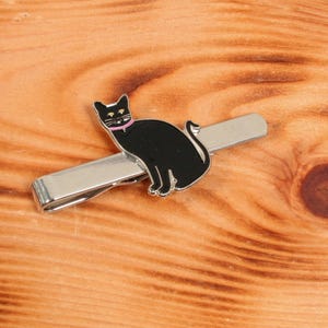 Good Luck Black Cat Tie Slide Clip Nickle Plated UK Handmade Father&#39;s Day Gift 580 ti