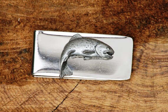 Trout Fish Pewter Money Clip Metal Mens Free Engraved Trout Fishing Fathers Day Gift 378