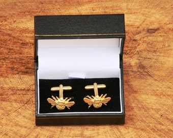 Bee Design Gold Plated Cufflinks UK Handmade Fathers Day Gift Boxed 027