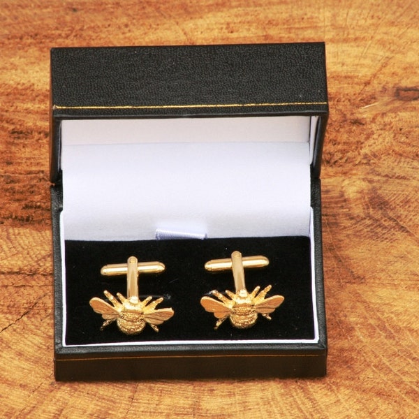 Bee Design Gold Plated Cufflinks UK Handmade Fathers Day Gift Boxed 027