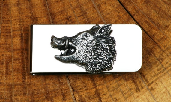 Wild Boar Head Wooden Pen and Business Card Holder Hunting Gift 034